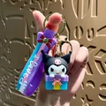 Cute cartoon Kuromi character keychain pendant with purple I love you rubber wrist strap - Sanrio Kuromi Gift Box (black)