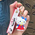 Cute Hello Kitty cartoon character keychain with red dress and white silicone wrist strap - Hello Kitty-Red Dress with Tie