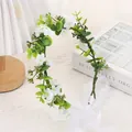 Handcrafted forest-style bridal flower wreath with white ribbon and green leaves - Beige Small Flower Plastic Branch Garland (QH11)