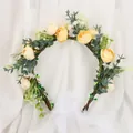 Ethereal forest style flower crown headband with yellow roses and white ribbon - Tea Bag Style Cream Yellow (QH16#)