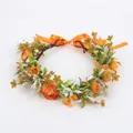 Elegant handmade orange floral wreath headpiece featuring simulation roses and silk ribbon - Orange Yellow Flower Bud Plastic Branch Garland (QH08-16)