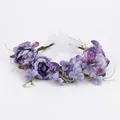 Elegant handmade purple floral crown headband with artificial roses and white ribbon tie - Purple Butterfly Peony Garland (QH14)