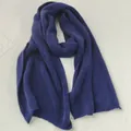 Soft solid navy blue knitted scarf with warm cashmere-like ribbed texture for winter - Navy Blue