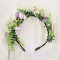 Handmade bridal flower crown with purple artificial flowers and white lace ribbon. - Little Tea Bag Style Purple (QH16)