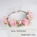 Handmade forest style pink floral bridal wreath with white ribbons, 19cm diameter variant - Pink Small Flower Bud Plastic Branch Garland (QH-6)