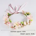 Elegant pink artificial flower bridal wreath headband with a 19cm diameter and ribbon ties - Light Pink Flowers Gypsophila Garland (QH38)