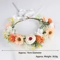 Rustic bridal flower crown headband featuring peach and white silk flowers for weddings - Orange Flowers White Bud Garland (QH)