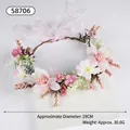 Pink and white simulation flower crown with ribbon for bridal hair decor - Heart-centered Pink Flower Small Fork Garland (QH-16)