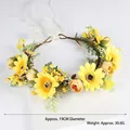 Handmade yellow sunflower and rose bridal flower crown with adjustable white ribbon - Yellow Sunflower Bud Garland (QH12)