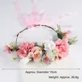 Forest style bridal floral headband with pink and white faux flowers and ribbon - Bean Paste Pink Hydrangea Garland (QH13)
