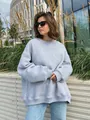 Premium oversized light gray round neck sweatshirt for women in a street style look - Light Gray