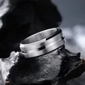 High-quality men's titanium steel ring with a brushed finish and black center groove - 8mm Steel Color
