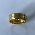 Classic gold-tone titanium steel ring with grooved beveled edge design for men - 8mm Gold