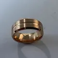 Elegant rose gold men's titanium steel ring featuring slanted edges and a brushed grooved texture - 8mm Rose Gold