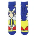 Front and back detailed view of Sonic the Hedgehog character crew socks in blue and yellow. - US 4 / One Size