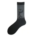 Black and grey mid-calf sock featuring a stylized dinosaur graphic design for men - One Size / Dinosaur Head Style