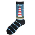 Detailed close-up showing the lighthouse and ocean pattern on stylish crew socks - One Size / Lighthouse Style