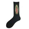 Black mid-calf socks featuring colorful Virgin of Guadalupe religious icon design - One Size / Our Lady of Guadalupe Style