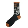 Close-up detail of skeleton drinking coffee with Death Before Decaf text on black sock - One Size / Skeleton Coffee Style