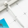 Elegante bolígrafo de metal blanco con una gran perla decorativa para la oficina y escuela - Punta de bala 1,0 mm / Blanco