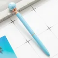 Elegante bolígrafo de metal perlado azul claro con detalles en oro rosa para la escuela y oficina - Punta de bala 1,0 mm / Azul cielo