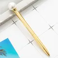 Elegant luxury golden metal ballpoint pen featuring a large white decorative pearl. - Bullet Tip 1.0mm / Electroplated Gold