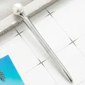 Elegant silver metallic ballpoint pen featuring a large white pearl top decoration - Bullet Tip 1.0mm / Electroplated Silver