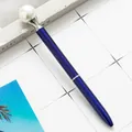 Elegant dark blue metal ballpoint pen featuring a large white pearl top decoration - Bullet Tip 1.0mm / Dark Blue