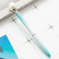 Elegant light blue metal ballpoint pen featuring a large decorative white pearl - Bullet Tip 1.0mm / Gradient Spray Paint