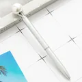Elegant silver metal ballpoint pen featuring a large white pearl top for creative gifting - Bullet Tip 1.0mm / Spray Silver