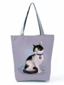 Detailansicht einer Damen-Tragetasche mit süßem Katzenprint im hellvioletten Stil. - Hellvioletter Hintergrund Kuh-Katze-Druck (hl3542) / Lavendel