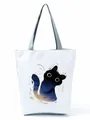 Close-up of creative black cat print with starry sky detail on white tote bag - Starry Sky Cat Print (hl3550)