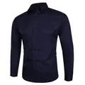 Men's slim-fit long-sleeved navy blue business casual shirt in minimalist style - Sapphire Blue