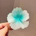 Beautiful blue gradient plumeria flower hair claw clip for women's hair styling. - 8cm Large Size / White with Blue Center