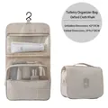 Khaki Oxford cloth hanging travel toiletry bag, unfolded size 42x24cm, folded 24x20cm - Beige (makeup Bag)