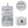 Hanging travel toiletry bag with white cactus print and waterproof oxford cloth - White Cactus