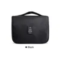 Black portable travel toiletry bag with handle for cosmetics and wash kit storage. - Black