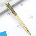 Elegant golden metal ballpoint pen featuring a multi-colored glitter oil-filled barrel - 1.0mm Bullet Tip / Electroplated Gold (Colorful Glitter)