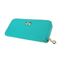 Cartera larga turquesa elegante para mujer con lazo dorado y cierre de cremallera. - Verde claro