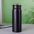 Botella térmica de acero inoxidable 304 negro mate para viajes - 500ml / Tapa Normal Negra