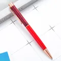 Elegant red liquid sand glitter ballpoint pen with rose gold metal accents for office use - 1.0mm Bullet Tip / Red