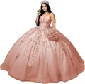 Robe de bal Quinceañera en paillettes or rose avec décolleté en cœur et jupe en tulle. - XS / Rose Champagne
