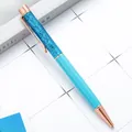 Elegant blue glitter ballpoint pen with rose gold trim and crystal sand metal body - 1.0mm Bullet Tip / Light Blue