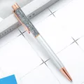 Elegant silver metal ballpoint pen with rose gold accents and grey glitter sand - 1.0mm Bullet Tip / Spray Silver