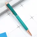 Elegant teal quicksand ballpoint pen with rose gold accents and sparkling glitter filler - 1.0mm Bullet Tip / Peacock Blue