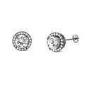 Pendientes de lujo de acero inoxidable con halo de circonitas redondas brillantes - 8mm / Negro