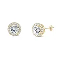 Elegantes pendientes de acero inoxidable dorados con diseño de halo de circonita - 8mm / Dorado