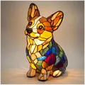 Luce notturna a LED Corgi in resina con design artistico a mosaico in vetro colorato - Presa USB / Corgi (Seduto)