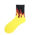 Cotton crew socks with vibrant flame pattern for skateboard and streetwear fashion - One Size / Yellow