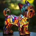 Statuina in resina di Yorkshire Terrier stile vetro colorato con effetto luce notturna LED - Presa USB / Yorkie A